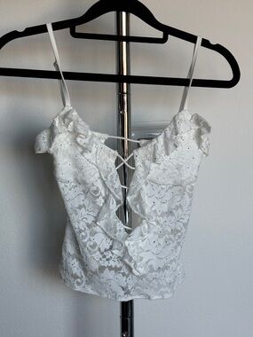 White Lace Ruffle Front Cami Top